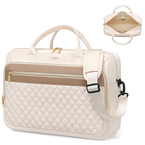 Laptop Bag for Women 15.6Inch Work Tote Computer Briefcase Waterproof Handbag Shoulder Teacher Office Crossbody Purse - color: Beige