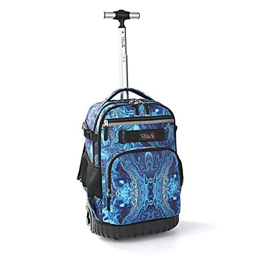 Tilami Rolling Backpack 18 inch Wheeled Laptop Backpack School College Student Travel Trip Boys and Girls (Blue Wave) - color: Blue Wave
