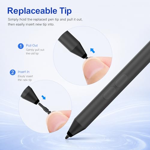 Pen for Surface Pro 11/10/9/8/X, Surface Laptop/Book/Go/Studio, Kobo | Palm Rejection, 1024 Pressure, 2500H Battery Life Active Stylus Pencil for Student Note-Taking & Artist Business Drawing - color: Dark Black