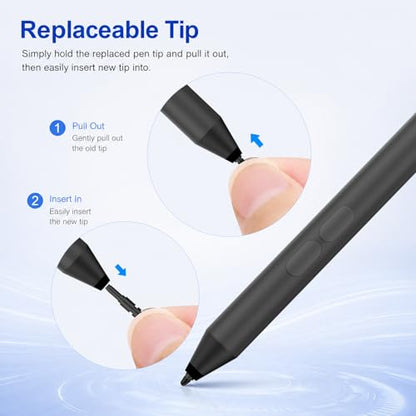 Pen for Surface Pro 11/10/9/8/X, Surface Laptop/Book/Go/Studio, Kobo | Palm Rejection, 1024 Pressure, 2500H Battery Life Active Stylus Pencil for Student Note-Taking & Artist Business Drawing - color: Dark Black