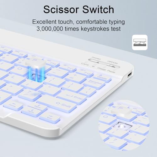 Wireless Keyboard and Mouse Combo, Rechargeable Bluetooth Keyboard & Mouse with 7 Color Backlit and 2.4 GHz Wireless USB Receiver, Compatible with Phone, iPad, PC, Laptop, Windows/iOS/Android, White - color: Backlit+White