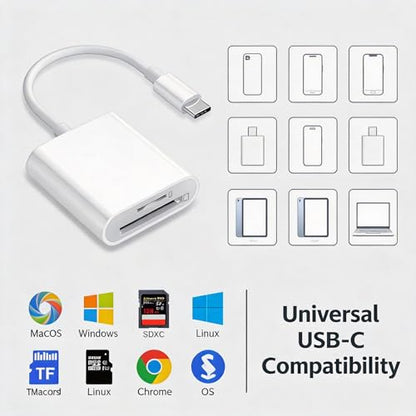 USB C SD Card Reader, 2-Slot Type C Memory Card Reader for SD/MicroSD Cards, Trail Camera Viewer Compatible with iPhone 15 16, iPad, MacBook, Android OTG Devices, Plug & Play