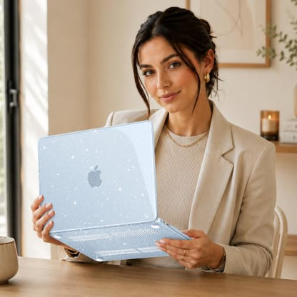 May Chen Compatible with MacBook Neo 13 inch Case 2026 Model A3404, Plastic Hard Shell,Keyboard Cover,Screen Protector,Dust Plug, for MacBook Neo 13" with A18 Pro Chip, Glitter Blue - color: Glitter Blue