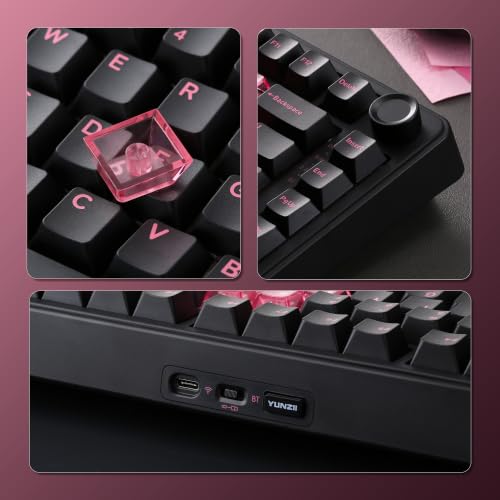 YUNZII B75 PRO Wireless Mechanical Gaming Keyboard | Custom 75% Layout with Knob,Gasket Mount,Hot Swap,Creamy Pre-lubed Switch,BT/USB-C/2.4G (Black Heart, Cocoa Cream V2 Switch) - color: Black Heart, size: Cocoa Cream V2 Switch