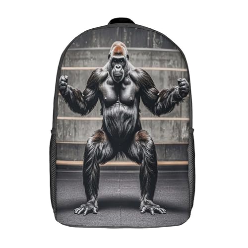 17-Inch Laptop Backpack Water-Resistant Gorillas Fitness Daypack with Shoulder Strap Lightweight Casual Rucksack for Travel Commuter Hiking Outdoor Activities 20l Black
