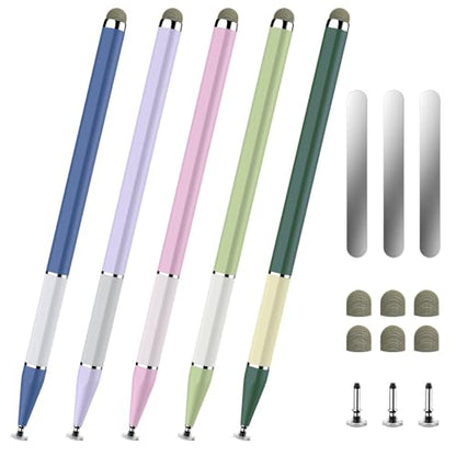 Bopomofo Stylus Pen for Touchscreen,5PCS 2-in-1 Magnetic Stylus Pen | High Sensitivity & Precision Stylus,Extended Pen Body Design,Compatible with Touch Screens(9 Tips+3 Magnetic Sheets) - color: Pink/Purple/Blue/Light Green/Dark Green