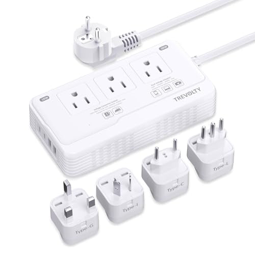2000W Voltage Converter US to Europe, 220V to 110V Converter for European Travel with 3 AC 2 USBC 2 USBA Ports, European Travel Plug Adapter with Type C/G/I/L Power Plugs (White)