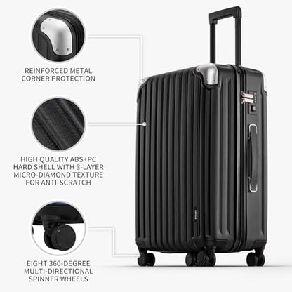 LEVEL8 Grace Luggage Sets Hardshell Suitcase with Wheels, Sturdy Large Suitcase Tsa Lock 20 Inch Expandable Carry on 24 Inch 28 Inch Checked Luggage, 3-Piece Set (20/24/28), Black - color: Black, size: 3-Piece Set (20/24/28)