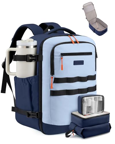 LOVEVOOK 40L Travel Backpack for Women & Men, TSA Approved Carry On Backpack with 3 Packing Cubes, Waterproof Personal Item Bag Fits 17 Inch Laptop, Weekender Essentials Overnight Backpack for Trip - color: Blue, size: 40L-4PCS