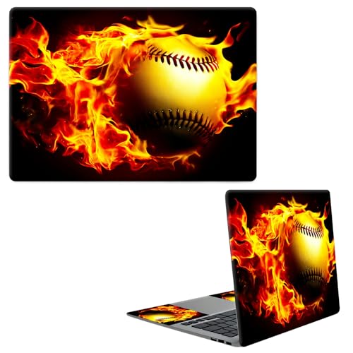 Laptop Skin Sticker Decal, Universal Protective Cover Fit 12 13 14 15.6 Inch Notebook, Reusable Water-Resistant Vinyl Decal w/ 2 Wrist Pads for Business Travel Office, Flame Baseball - color: Flame Baseball