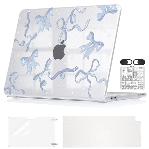 Cute Blue Bow Clear Protective Case for 2026 MacBook Neo 13" A3404 | Ultra-Slim Anti-Scratch Laptop Hard Shell. 5-in-1 Accessories Set. Perfect for Students, Campus & Travel. Not for Air/Pro 13" - color: Blue Bow & Stars