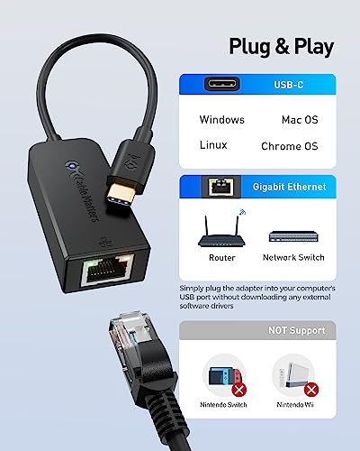 Cable Matters USB C to Ethernet Adapter, Gigabit Ethernet to USB C, Black | Plug & Play, 10/100/1000Mbps, PXE, MAC Clone, Thunderbolt to Ethernet Adapter, Compatible with MacBook Pro, XPS, Surface Pro - color: Black, size: 1-Pack