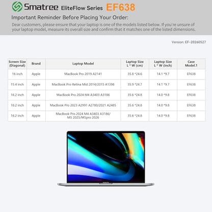 Smatree EliteFlow Laptop Sleeve Case for 16 inch Apple MacBook M5pro 2026 | for 16 inch Apple MacBook Pro M5 2025/2024 M4/2023 A2991/2021/2019,15.4 inch Apple MacBook Pro Retina Mid 2014/2015(EF638) - size: 1.03| for APPLE 16" MacBook Pro2026-2023 (EF638)