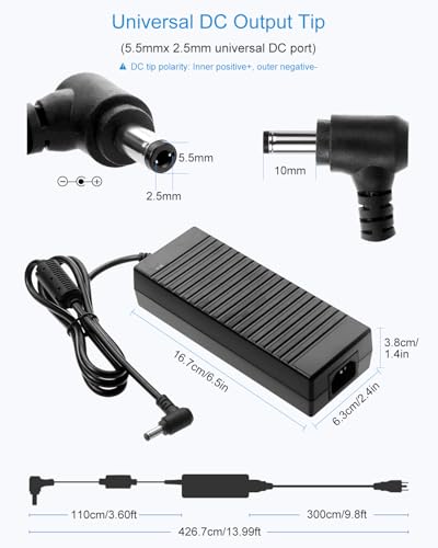 ALITOVE 12V 10A Power Supply 120W 13.4FT DC 12 Volt Transformer 10Amp 8A | AC Adapter 100-240V 50-60Hz to 12V Power Supply with 5.5x2.5mm/2.1mm DC Plug, for LED Strip Light CCTV Camera PC Monitor - size: 1 Pack (13.4FT Version)
