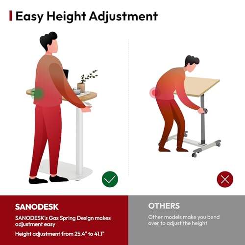 SANODESK 24''Pneumatic Adjustable Overbed Bedside Table with Hidden Casters | Medical Mobile Side End Table Laptop Computer Standing Desk Cart with Tray, Hospital and Home Use(23.6" W x 13.8" D,Maple) - color: Maple, size: Xsmall