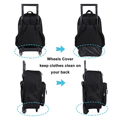 Tilami Rolling Backpack 18 inch Double Handle Wheeled Boys Girls Travel School Children Luggage Toddler Trip - color: Black