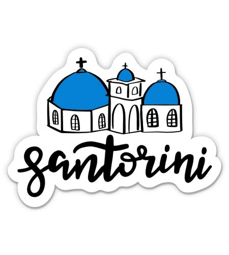 Santorini Greece Blue Domed Churches - 3" Vinyl Sticker - for Car Laptop I-Pad Phone Helmet Hard Hat - Waterproof Decal - size: 3"