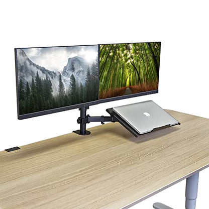AEONS Dual Monitor and Laptop Desk Mount Combo Stand with Notebook Tray fits 17 inch, 3-in-1 Adjustable Triple Arm Mount fits 27 inch LCD Screen with VESA, Clamp and Cable Management, Black - style: Triple Arm & Tray, Black