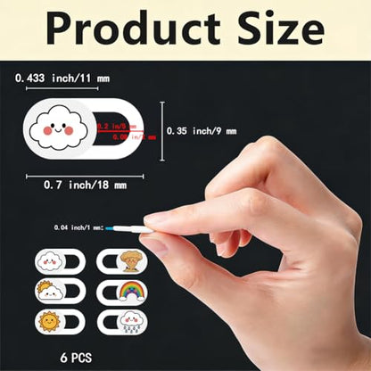 6Pcs 6 Styles Cute Laptop Camera Cover White Privacy Guard Accessories, 0.04 Inch Ultra Thin Webcam Cover Slide Weather Pattern for Desktop Computers Tablet Notebook Mini PC Office Use - color: Weather