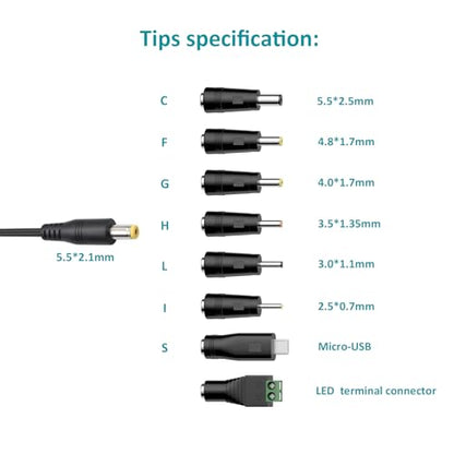 3V-12V Universal AC Adapter Multi-Volts 4.5V 5V 7.5V1.5A DC Adapter Charger | Basicvolt DC 3V 4.5V 5V 6V 7.5V 9V 12V 1.5A 1A Power Supply, for LED Strip Light CCTV Camera Speaker Router, with 8 DC Tips - size: 18W 3-12V