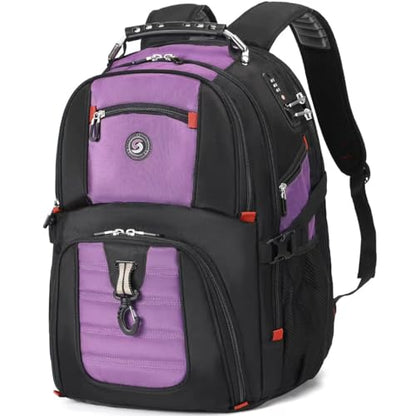 SHRRADOO Large Travel Laptop Backpack for Women, Work College Backpacks | Fit 17 Inch Laptops, with Combination Lock, Carry On Flight Approved, 50L Big Bags, Business Backpack, High Schoolbag - color: Purple