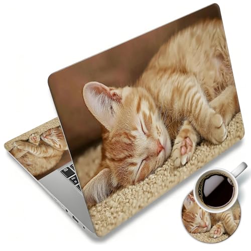 Laptop Skin Sticker Decal 12"-15.6" Universal Laptop/Notebook/Netbook Vinyl - Waterproof Scratch Resistant,Fits HP Dell Lenovo MacBook,2 Free Wrist Pads,Easy Apply & Remove,Cute Orange Cat - color: Cute Orange Cat