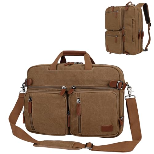 Koolehaoda 3 in 1 Convertible Briefcase Backpack 17.3 inch Laptop Backpack Case Messenger Bag for Men, Multi-Functional Computer Bag for Travel Bussiness Men Women (Coffee) - color: Coffee
