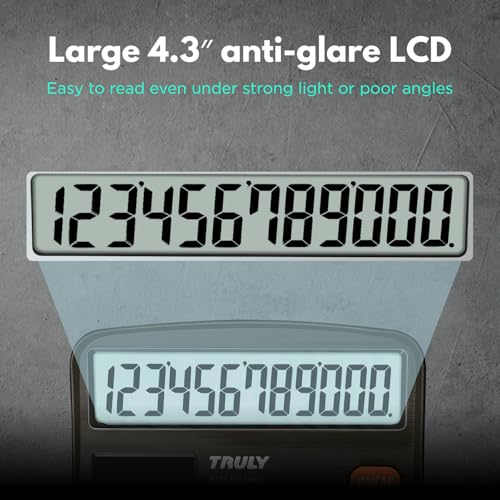 TRULY 12-Digit Desktop Calculator with Large Display, Big Buttons, Dual Power (Solar + Battery), Metal Finish, Ideal for Office, Home, School – 837A Pro Black - color: Black