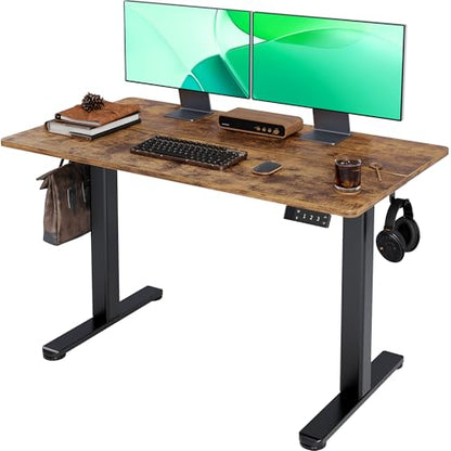 Claiks Electric Height Adjustable Standing Desk, 48x24 Inch, Rustic Brown | Smooth Height Adjustment, 4 Memory Presets, Cable Management Hub&Hook, Stable Steel Frame, 176lbs Capacity, Easy Assembly - color: Rustic Brown, size: 48