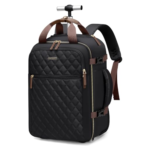 Rolling Backpack for Women,Travel Laptop Backpack with Wheels Roller Wheeled Backpack Underseat Carry On Luggage for Travel Business Trip,Fit 17Inch,Black - color: Black