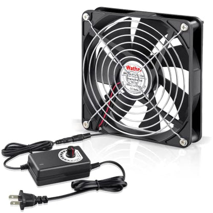 Wathai 140mm AC Fan 110V 120V Variable Speed for Reptile Cabinet Cooling | Variable speed 140x25mm AC plug fan delivers 105 CFM airflow. Ideal ventilation for DIY biltong box, reptile cage cabinet - size: 140mm