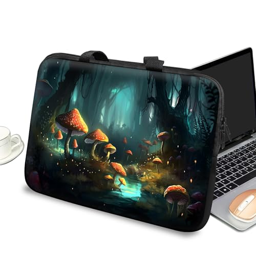Universal Laptop Case Sleeve 10 inch with Handle and Zipper, Kids Tablet Carrying Case Messenger Bag Portable Tote Bag for 7-10 inch iPad/Notebook/eBook/Readers, Enchanted Forest Glowing Mushroom - color: Enchanted Forest Glowing Mushroom, size: 10 inch