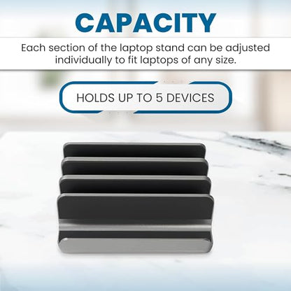 Elestoria 5- Slot Vertical Laptop Stand - Aluminum Laptop Stand Vertical for Desk - Fits MacBook Pro/Air, Surface, Mobiles & Gaming Laptops up to 17.3" - Heavy Duty Laptop Holder for Desk - (Black) - color: Black
