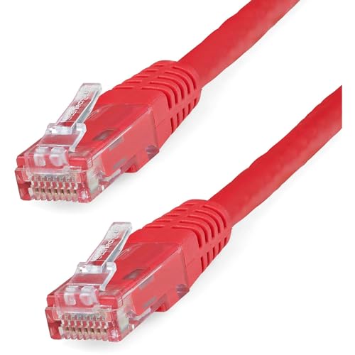 StarTech 1ft CAT6 Ethernet Cable - Red CAT 6 Gigabit Ethernet Wire -250Mhz 100W PoE RJ45 UTP Molded Network Patch Cord with Strain Relief (C6PATCH1RD) | 250MHz bandwidth, Gold-plated RJ45, Patch Cable, Ethernet Cord, UTP Molded Network, Strain Relief, 10G