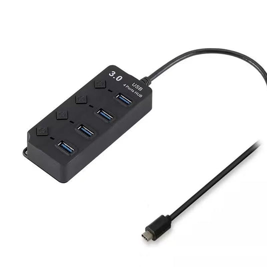 USB C Hub 3.0,USB Extender Splitter for Laptop with Individual Switch, 1 to 4 Multiport USB Adapter Extension Hub for Computers (USB C to 4 Ports USB 3.0 with Switch Control & Indicator Light)