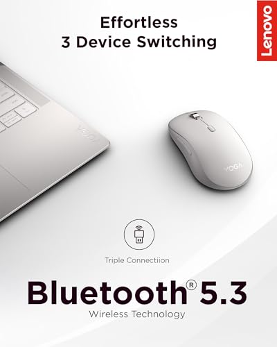 Lenovo Yoga Bluetooth Silent Mouse, 3 Level DPI Adjustment, 36 Month Battery Life, Bluetooth 5.3, 3 Device Paring, Whisper Quiet, Programmable Buttons, Smooth Finish, Seashell - color: Seashell