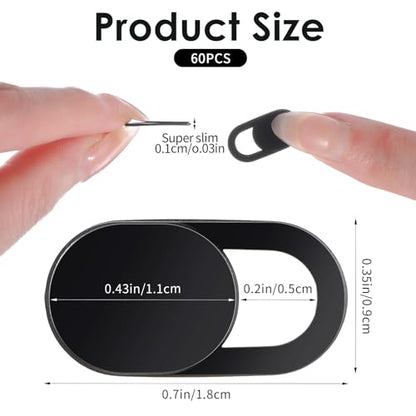 60 Pcs Camera Cover Laptop,Ultra Thin Front Camera Cover for Phone, Strong Adhensive Webcam Covers Slide Slide, Phones Cameras Covers, Black ABS Material, Protect Privacy & Security