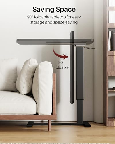 Foldable Overbed Table with Wheels, Pneumatic Adjustable Overbed Bedside Table, Mobile Standing Desk, Hospital Bed Tables Over The Bed, Rolling Laptop Desk with Casters for Home Office - color: Black