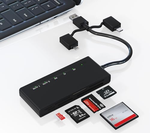 Memory Stick Pro Duo Adapter for iPhone, Computer - 7-in-1 Memory Card Reader with Lightning, USB C, USB A 3.0 (5Gbps High Speed), Read 5 Cards Simultaneously for SD, Micro SD, CF, MS, XD - color: Black