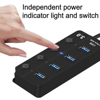 KLAQQED USB Hub - 3.0, 4-Port USB Station Hub with Individual Switches - Expander Hub for Laptop/MacBook, Flash Drives, Mobile HDD, Printer - style: USB Hub