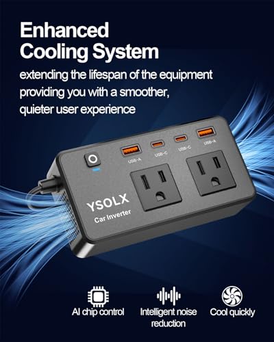 300W Portable Charger Car Power Inverters for Vehicle | 24W USB A/C,Dual 12V-110V AC Car Plug Adapter Outlet,Cigarette Lighter Adapter for Laptop/Camping/Road trip essentials - color: Black