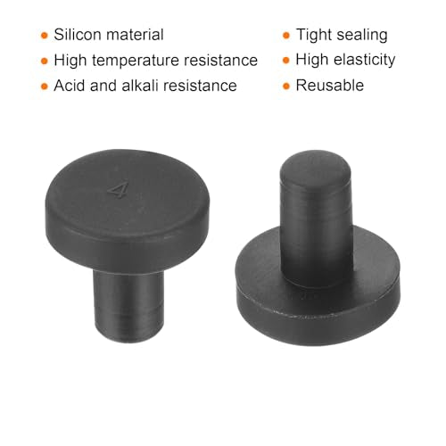 uxcell High Temp Silicone Plug Mount Dia 4mm/0.16 inch t Shaped Rubber Stopper Hole Plugs for Powder Coating Plating Waterproof Plugs Sealing Plugs Black Pack of 12(OD 9.5mm) - size: 4x9.5mm