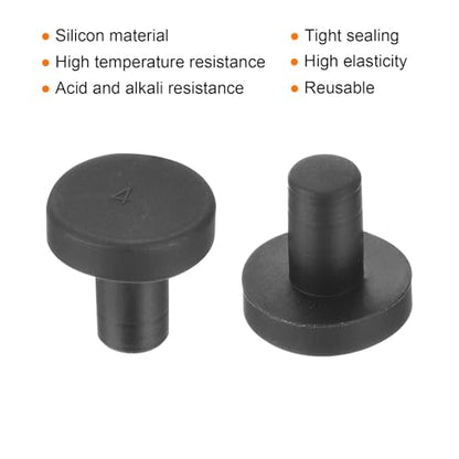 uxcell High Temp Silicone Plug Mount Dia 4mm/0.16 inch t Shaped Rubber Stopper Hole Plugs for Powder Coating Plating Waterproof Plugs Sealing Plugs Black Pack of 12(OD 9.5mm) - size: 4x9.5mm