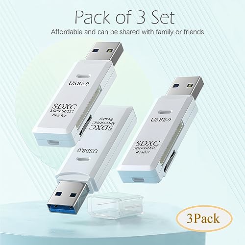 USB SD Card Reader for PC, Micro SD Card to USB Adapter, Card Reader for Camera Memory Card Reader, Wansurs Card Reader for Laptop (3 Pack USB2.0 White)