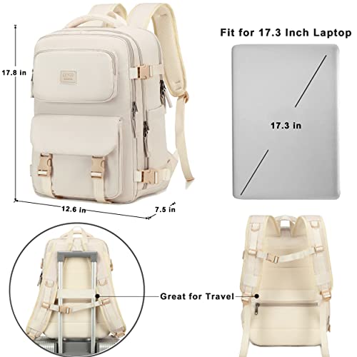 Travel Laptop Backpack, Business Work Backpacks Large College Bookbag for Women Men Water Resistant Daypack Airline Approved Gym Bag Fits 17 Inch Notebook & Laptops - Beige - color: Beige