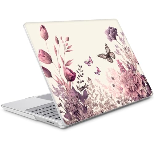 Mektron Case for 13.5" Microsoft Surface Laptop 5/4/3 with Metal Palm Rest Model 1951/1868, 2019/2021/2022 Release Plastic Hard Shell Cover with Screen Protector, Butterfly Flower C074 - color: Butterfly Flower C074