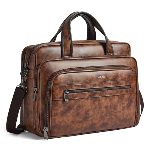 Leather Messenger Bag for Men&Women 17 Inch Leather Laptop Bag,Water-Resistant Large Shoulder Satchel Office,Work - color: Brown