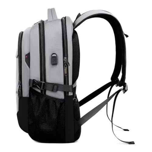17 Inch Travel Laptop Backpack Water Resistant College Backpack for Men/Women Laptop Bag with USB Charging Port, Light Grey and Black - color: Black-d