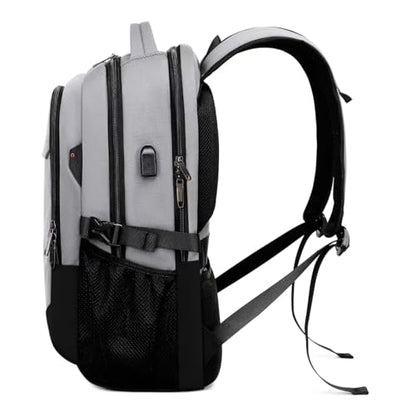 17 Inch Travel Laptop Backpack Water Resistant College Backpack for Men/Women Laptop Bag with USB Charging Port, Light Grey and Black - color: Black-d