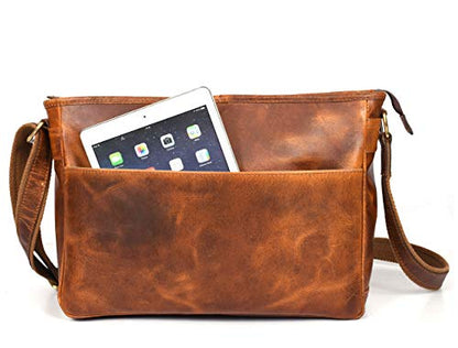 16" Crossbody Bag Leather Laptop Messenger Bag For Men with trolley sleeve for school office (Caramel) - color: Caramel